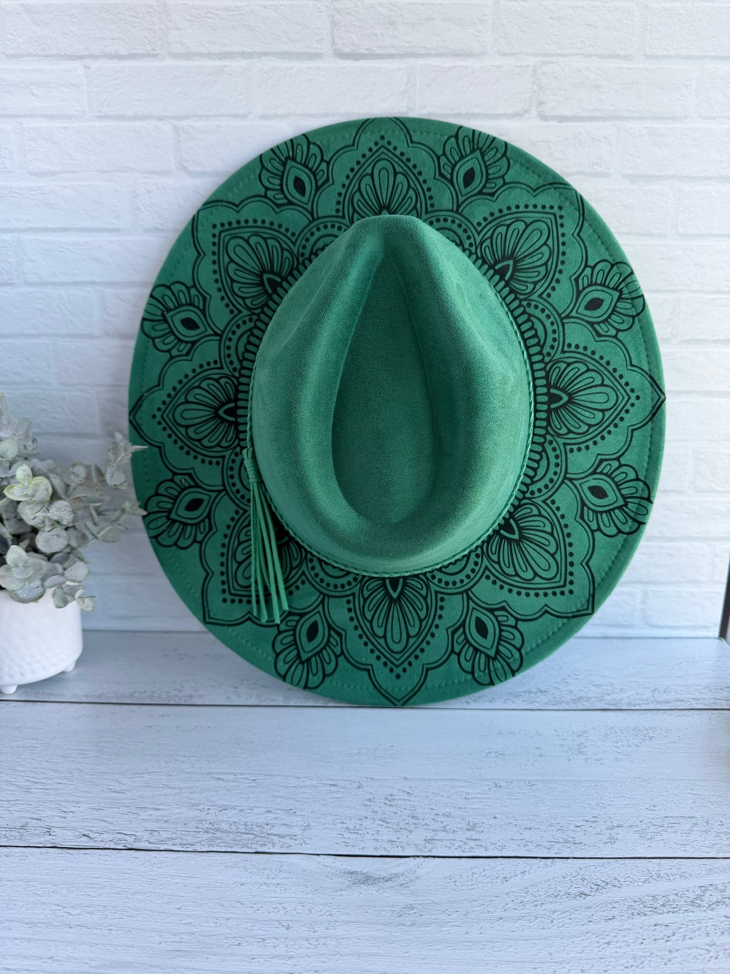 Mandala on Emerald Green Wide Brim Hat
