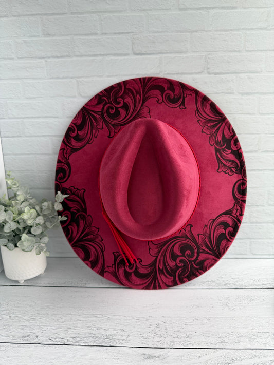 Filigree on Berry Pink Wide Brim Hat