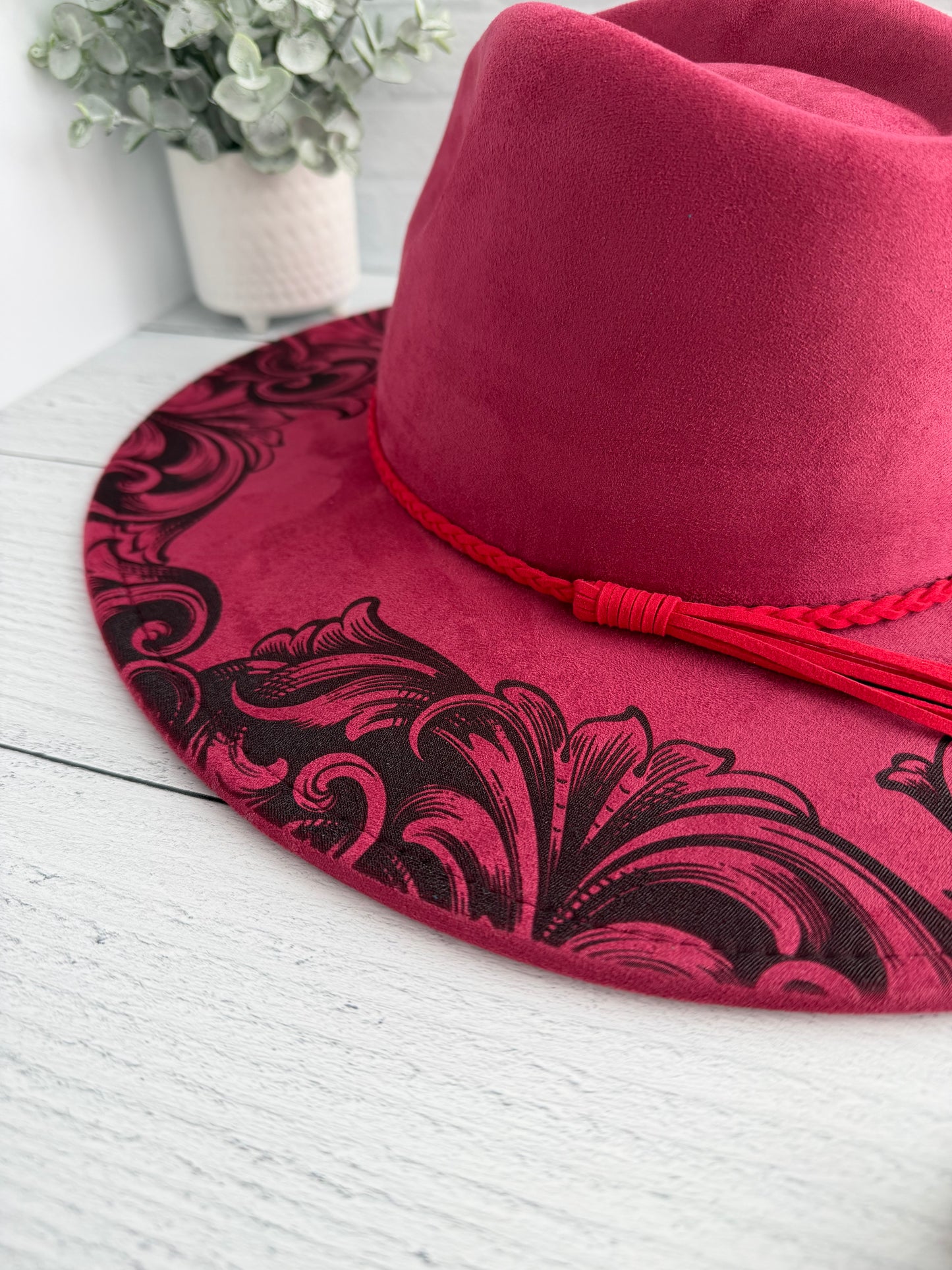 Filigree on Berry Pink Wide Brim Hat