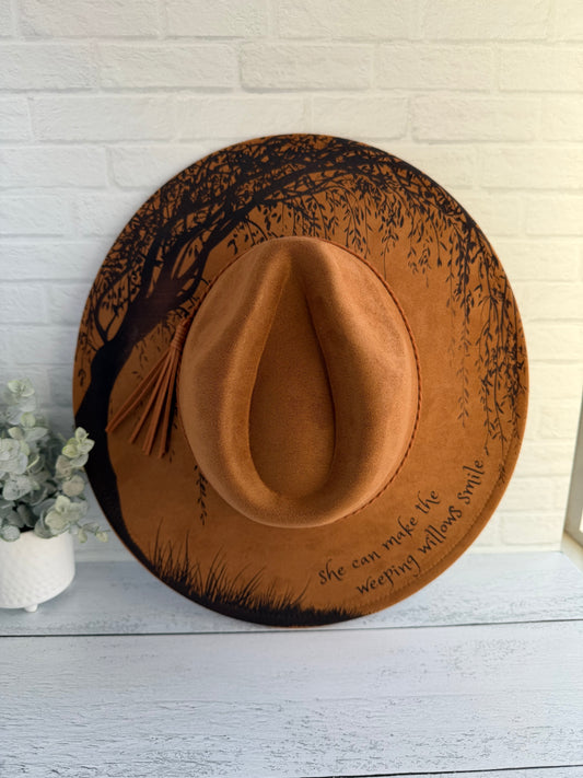 Weeping Willow on Camel Brown Wide Brim Hat
