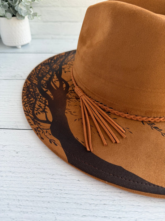 Weeping Willow on Camel Brown Wide Brim Hat