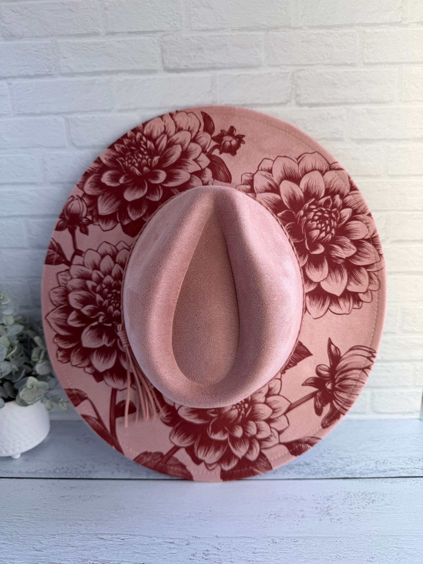 Dahlia on Dusty Pink Wide Brim Hat