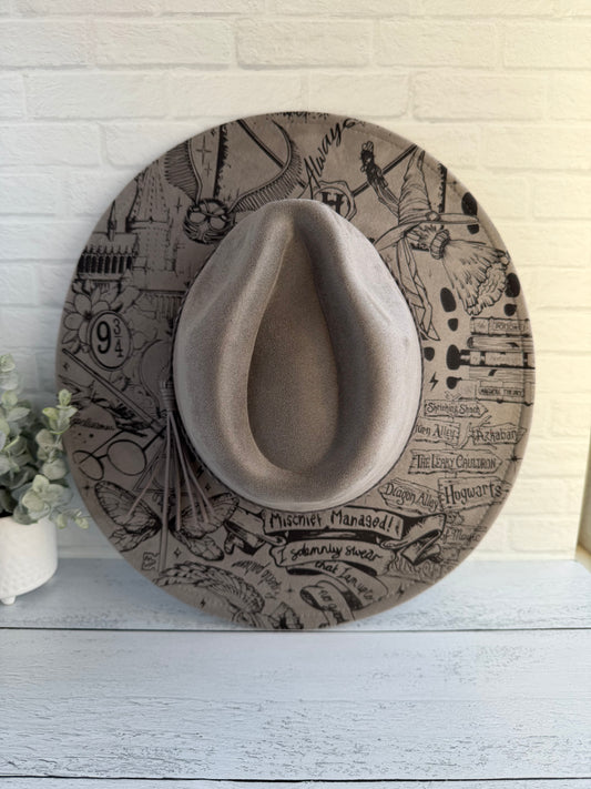 Wizarding World on Grey Wide Brim Hat