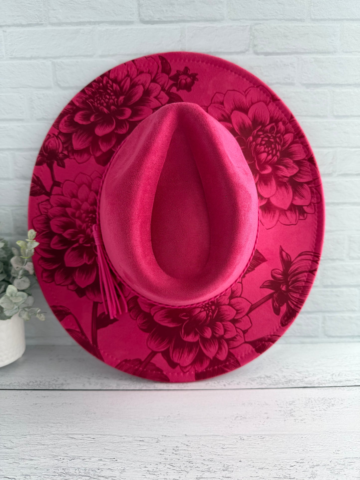 Dahlia on Fuchsia Wide Brim Hat