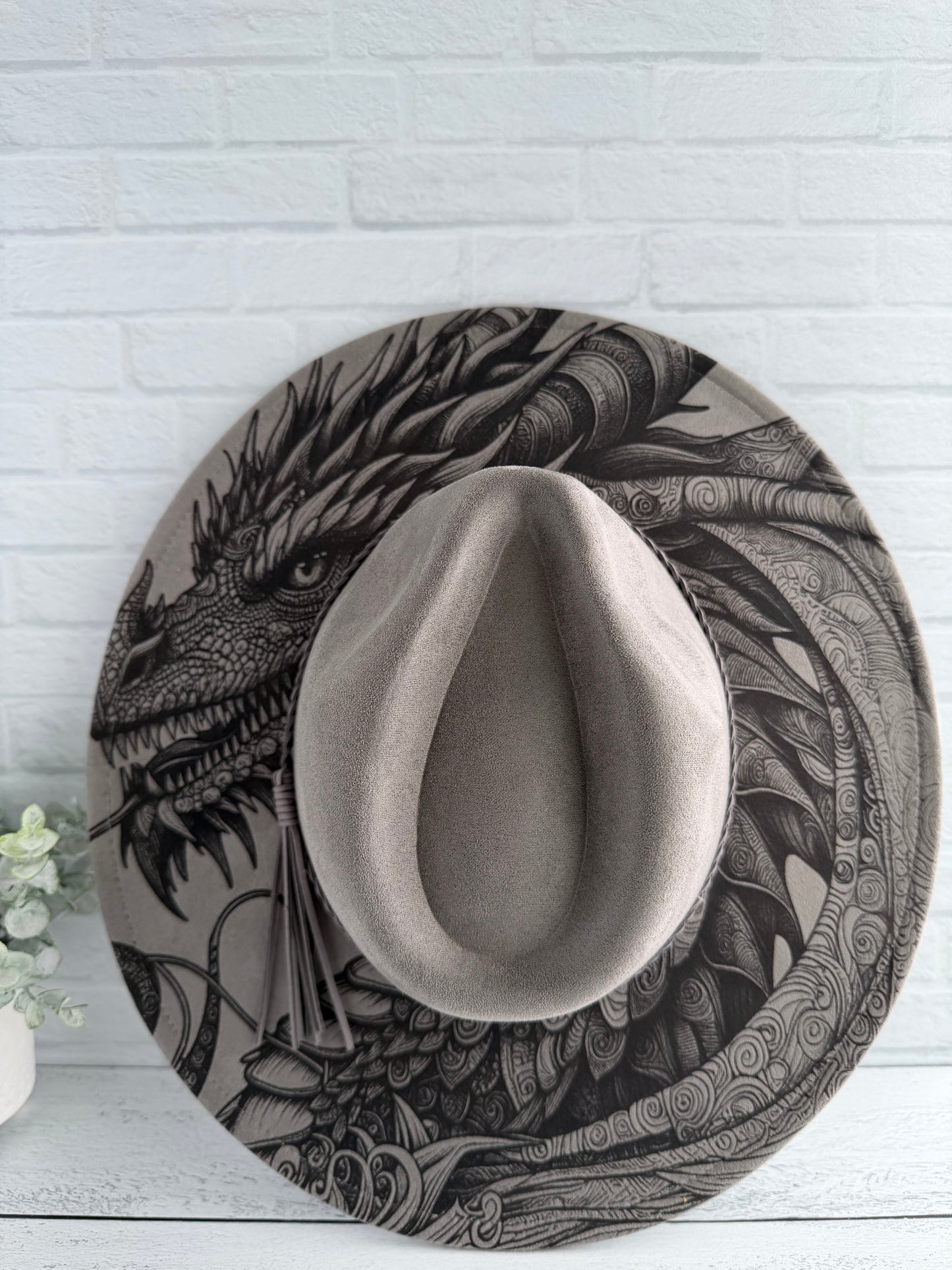 Dragon on Grey Wide Brim Hat