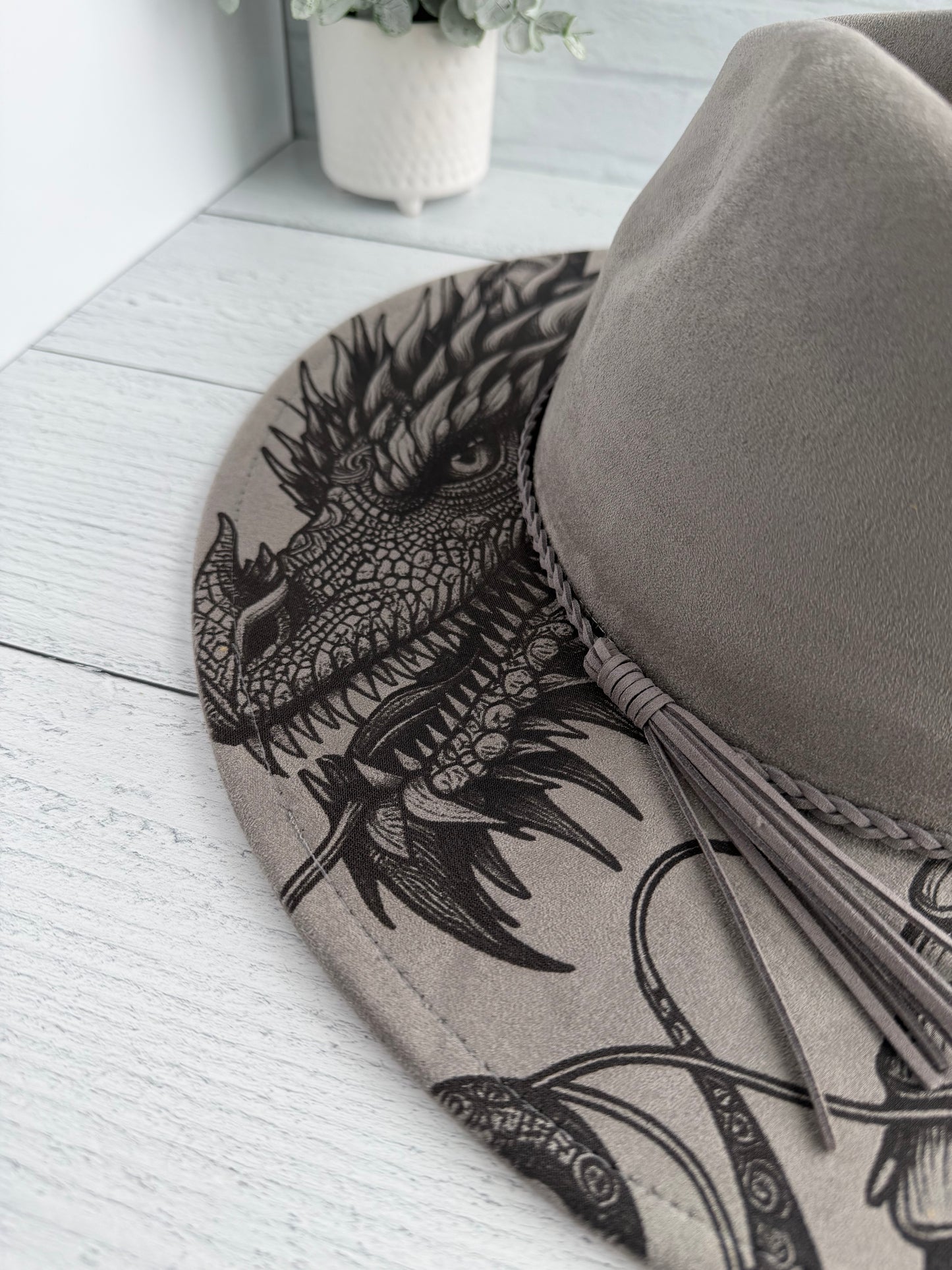 Dragon on Grey Wide Brim Hat