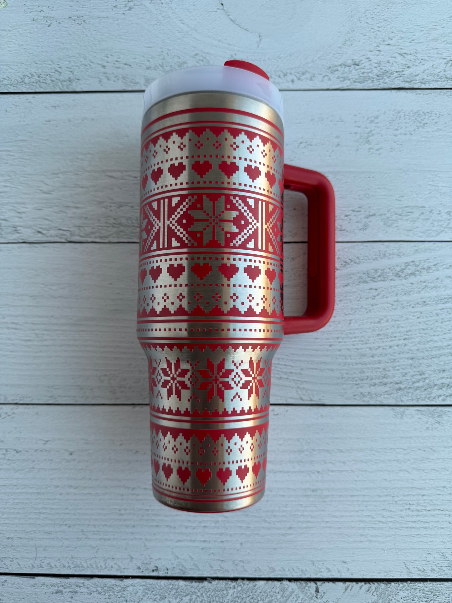 40 oz Tumbler - Christmas Sweater on Red RTS
