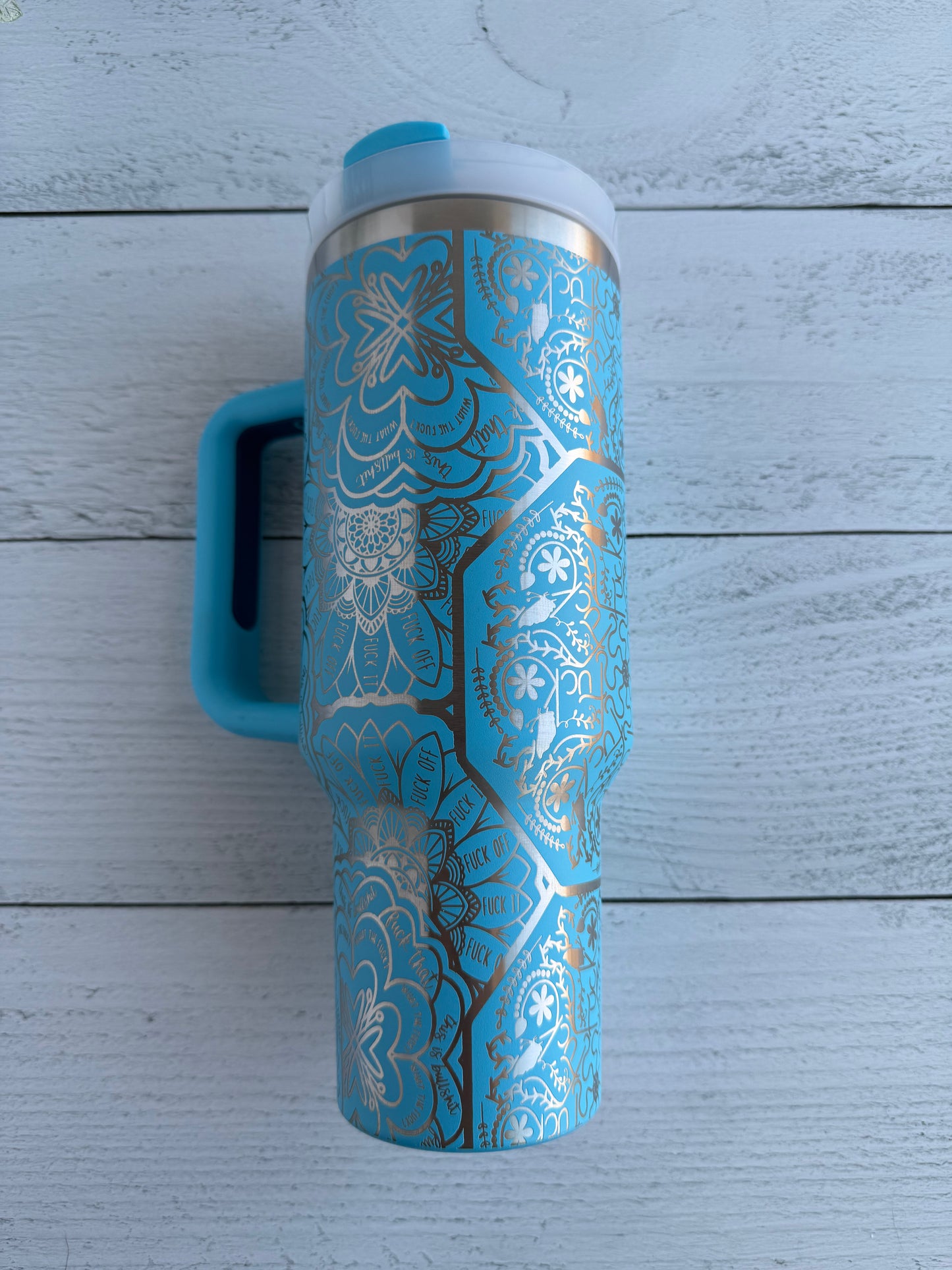 40 oz Tumbler - F-Bomb Mandala on Caribbean Blue RTS