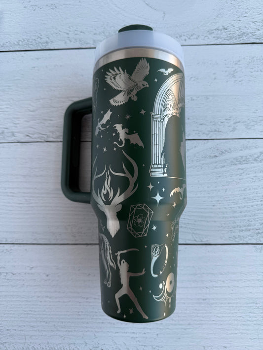 40 oz Tumbler - Throne of Glass on Green RTS