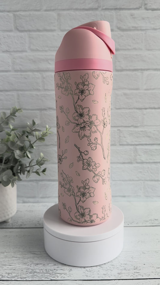 24 Oz Tumbler with Cherry Blossom design on Pink RTS