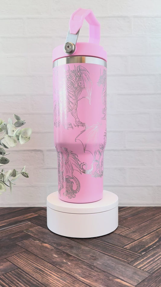 30 oz Tumbler - Dragons on Light Pink RTS