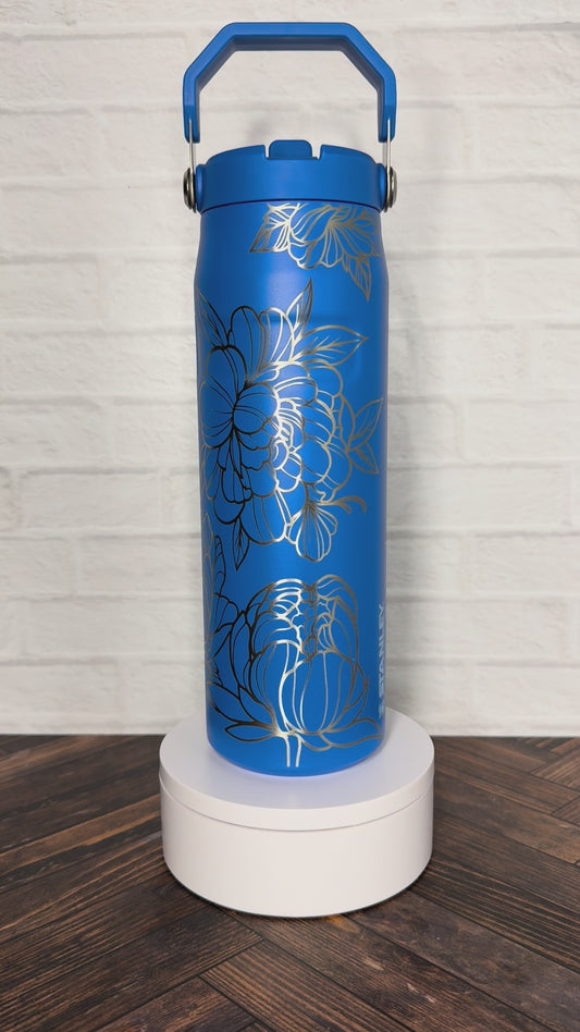 24 Oz Stanley Iceflow tumbler with Peony design Azure RTS