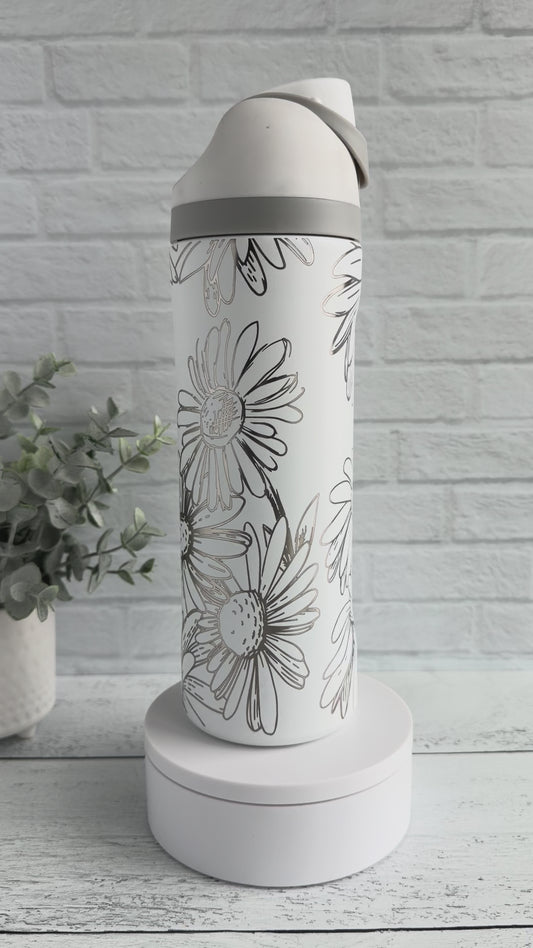 24 Oz Tumbler with Daisy design on White RTS