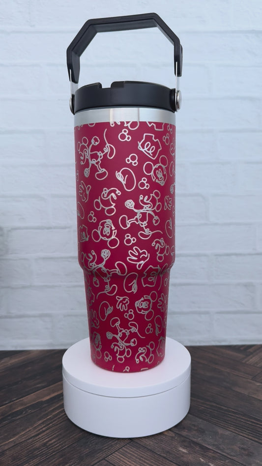 30 Oz Tumbler - Mouse Doodle with imperfection on red tumbler RTS