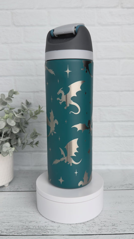 24 Oz Tumbler with Dragon design on Dark Teal RTS