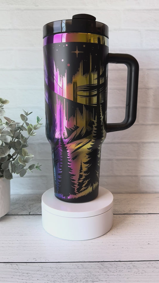 40 oz Tumbler - Northern Lights on Black engraves rainbow RTS